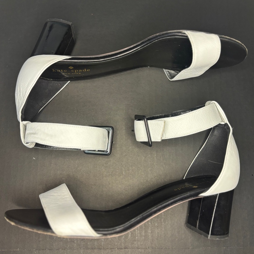 Kate Spade Black/White Ankle strap Block 2 1/4” Heels Womens Size 9